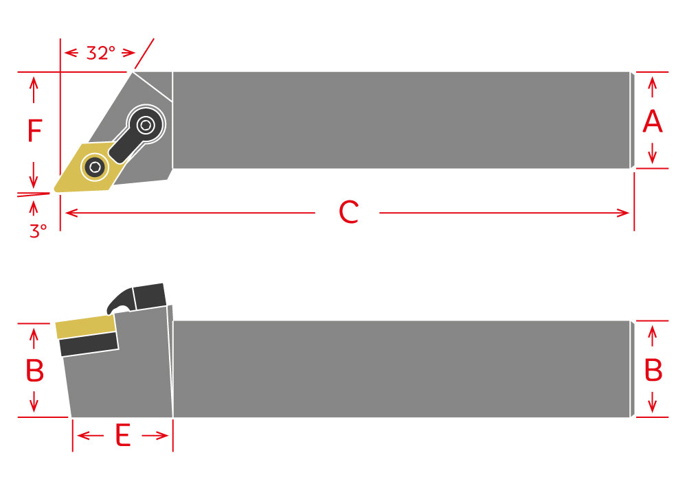 Dorian Tool Porta Inserto Diamante Derecho MDJNR12-4B / 3/4"