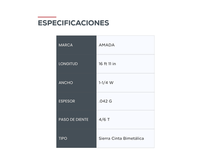 Sierra Cinta Bi-Metálica SGLB M-42 16 ft 11 in 1-1/4 W .042 G Diente 5/7