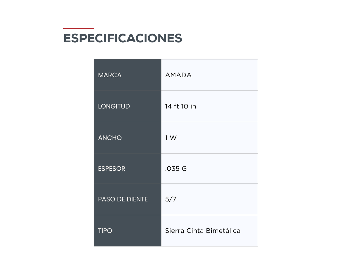 Sierra Cinta Bi-Metálica SGLB M-42 14 ft 10 in 1 W .035 G Diente 5/7