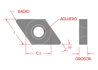 Dorian Tool Inserto DNMG-431-PEF Grado DPC25UT / Diamante, 55°, Negativo, 1/2"