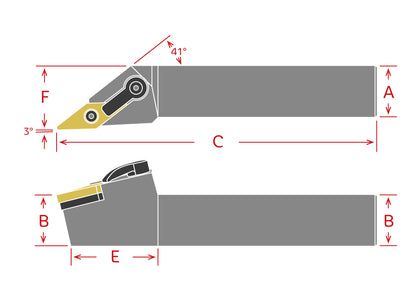 Dorian Tool Porta Inserto Diamante Derecho para Torneado MVJNR16-3D / 1"