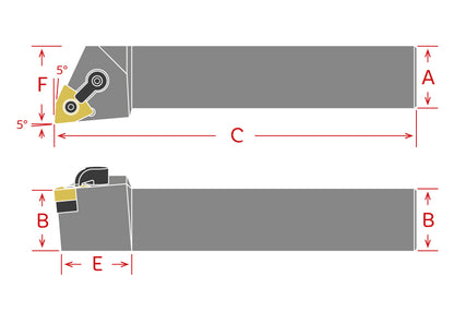 Dorian Tool Porta Inserto Trigon Tipo L Izquierdo MWLNL16-4D, Negativo 5° / 1"